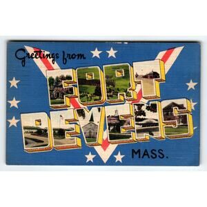 Vintage Greetings from Fort Devens Massachusetts Linen Postcard 1940s Military